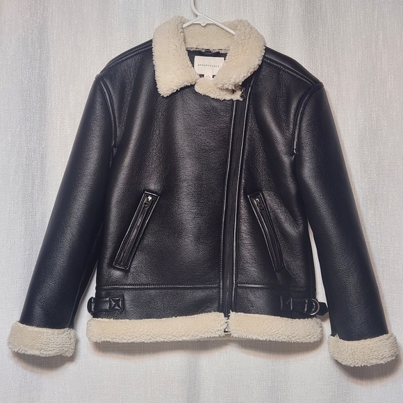 Aeropostale Faux Leather Shearling Moto Jacket Medium Excellent Condition - Picture 1 of 11